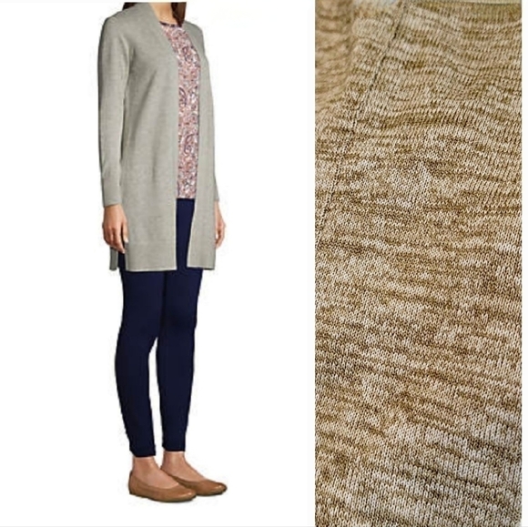 Lands' End Heathered Loden Moss Green Open Front Cardigan w/ Pockets Large Tall - Picture 1 of 10